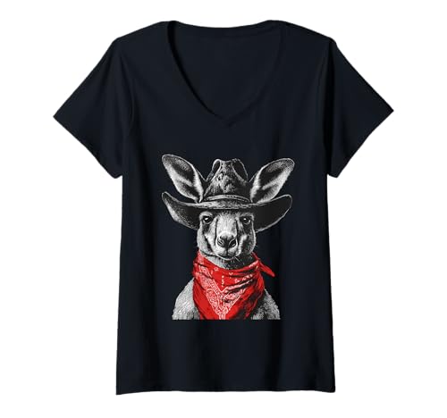 Damen Australisches Känguru-Cowboy-Rodeo, Western Country, Australien T-Shirt mit V-Ausschnitt Damen Australisches Känguru-Cowboy-Rodeo, Western Country, Australien T-Shirt mit V-Ausschnitt von Funny Western Country Cowboy Kangaroo Animal