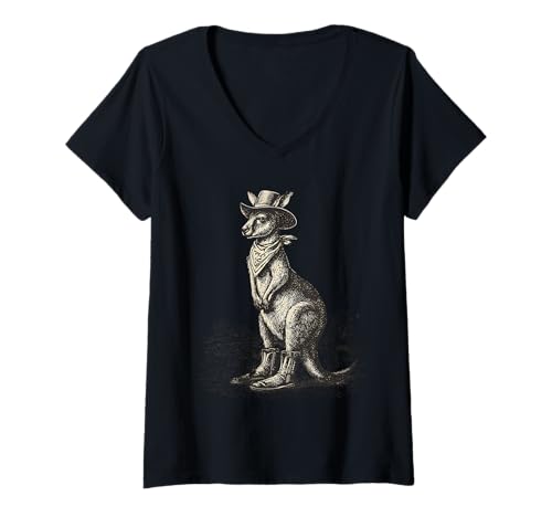 Damen Australisches Känguru-Cowboy-Rodeo, Western Country, Australien T-Shirt mit V-Ausschnitt Damen Australisches Känguru-Cowboy-Rodeo, Western Country, Australien T-Shirt mit V-Ausschnitt von Funny Western Country Cowboy Kangaroo Animal