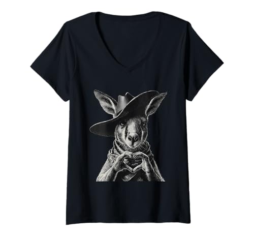 Damen Country Cowboy Australisches Känguru-Rodeo Westaustralien T-Shirt mit V-Ausschnitt Damen Country Cowboy Australisches Känguru-Rodeo Westaustralien T-Shirt mit V-Ausschnitt von Funny Western Country Cowboy Kangaroo Animal