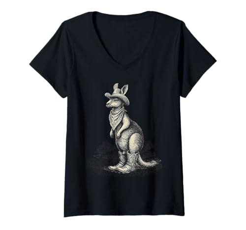 Damen Country Cowboy Australisches Känguru-Rodeo Westaustralien T-Shirt mit V-Ausschnitt Damen Country Cowboy Australisches Känguru-Rodeo Westaustralien T-Shirt mit V-Ausschnitt von Funny Western Country Cowboy Kangaroo Animal