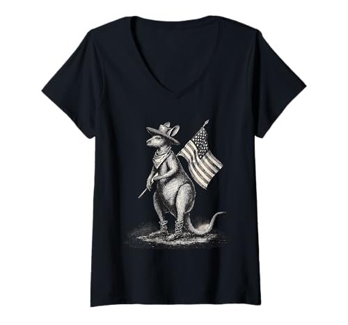 Damen Country Cowboy Australisches Känguru-Rodeo Westaustralien T-Shirt mit V-Ausschnitt Damen Country Cowboy Australisches Känguru-Rodeo Westaustralien T-Shirt mit V-Ausschnitt von Funny Western Country Cowboy Kangaroo Animal