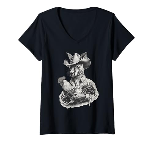 Damen Country Cowboy Australisches Känguru-Rodeo Westaustralien T-Shirt mit V-Ausschnitt Damen Country Cowboy Australisches Känguru-Rodeo Westaustralien T-Shirt mit V-Ausschnitt von Funny Western Country Cowboy Kangaroo Animal