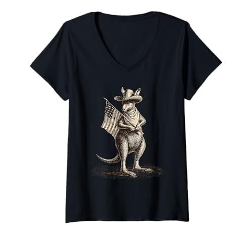 Damen Country Cowboy Australisches Känguru-Rodeo Westaustralien T-Shirt mit V-Ausschnitt Damen Country Cowboy Australisches Känguru-Rodeo Westaustralien T-Shirt mit V-Ausschnitt von Funny Western Country Cowboy Kangaroo Animal