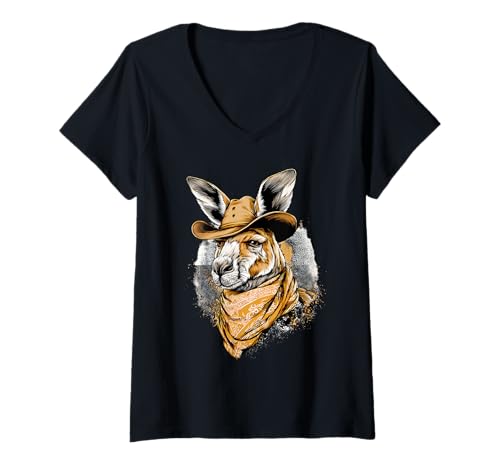 Damen Country Cowboy Känguru Rodeo Cowgirl Westaustralien T-Shirt mit V-Ausschnitt Damen Country Cowboy Känguru Rodeo Cowgirl Westaustralien T-Shirt mit V-Ausschnitt von Funny Western Country Cowboy Kangaroo Animal