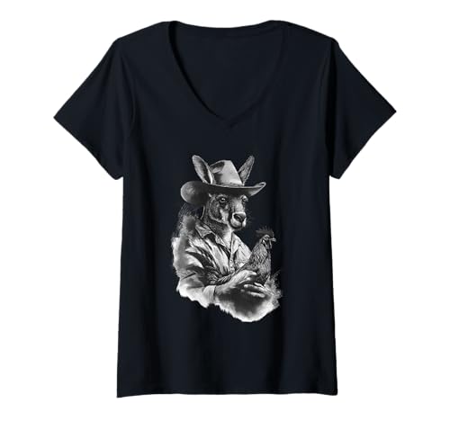 Damen Country Cowboy Känguru Rodeo Cowgirl Westaustralien T-Shirt mit V-Ausschnitt Damen Country Cowboy Känguru Rodeo Cowgirl Westaustralien T-Shirt mit V-Ausschnitt von Funny Western Country Cowboy Kangaroo Animal