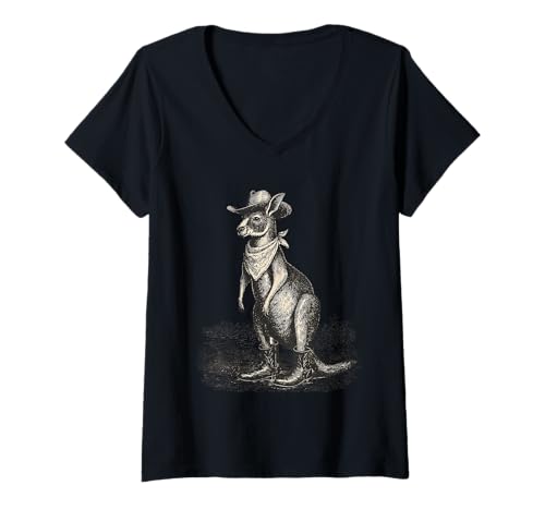 Damen Country Cowboy Känguru Rodeo Cowgirl Westaustralien T-Shirt mit V-Ausschnitt Damen Country Cowboy Känguru Rodeo Cowgirl Westaustralien T-Shirt mit V-Ausschnitt von Funny Western Country Cowboy Kangaroo Animal