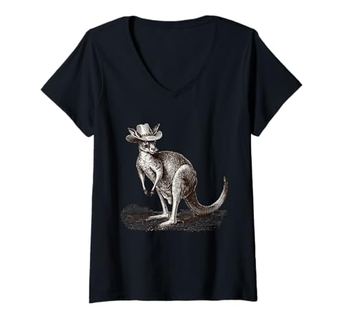 Damen Country Cowboy Känguru Rodeo Cowgirl Westaustralien T-Shirt mit V-Ausschnitt Damen Country Cowboy Känguru Rodeo Cowgirl Westaustralien T-Shirt mit V-Ausschnitt von Funny Western Country Cowboy Kangaroo Animal