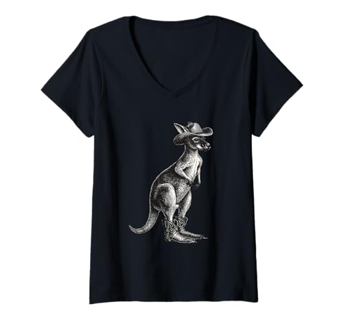 Damen Country Cowboy Känguru Rodeo Cowgirl Westaustralien T-Shirt mit V-Ausschnitt Damen Country Cowboy Känguru Rodeo Cowgirl Westaustralien T-Shirt mit V-Ausschnitt von Funny Western Country Cowboy Kangaroo Animal