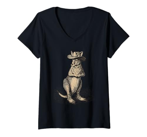 Damen Country Cowboy Känguru Rodeo Cowgirl Westaustralien T-Shirt mit V-Ausschnitt Damen Country Cowboy Känguru Rodeo Cowgirl Westaustralien T-Shirt mit V-Ausschnitt von Funny Western Country Cowboy Kangaroo Animal