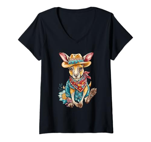 Damen Country Cowboy Känguru Rodeo Cowgirl Westaustralien T-Shirt mit V-Ausschnitt Damen Country Cowboy Känguru Rodeo Cowgirl Westaustralien T-Shirt mit V-Ausschnitt von Funny Western Country Cowboy Kangaroo Animal