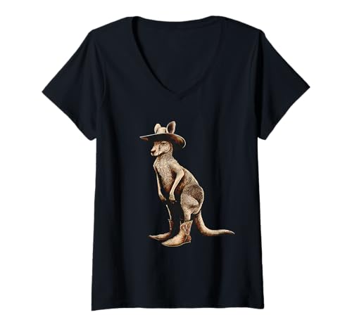 Damen Country Cowboy Känguru Rodeo Cowgirl Westaustralien T-Shirt mit V-Ausschnitt Damen Country Cowboy Känguru Rodeo Cowgirl Westaustralien T-Shirt mit V-Ausschnitt von Funny Western Country Cowboy Kangaroo Animal