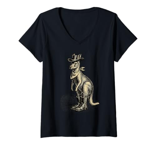 Damen Country Cowboy Känguru Rodeo Cowgirl Westaustralien T-Shirt mit V-Ausschnitt Damen Country Cowboy Känguru Rodeo Cowgirl Westaustralien T-Shirt mit V-Ausschnitt von Funny Western Country Cowboy Kangaroo Animal