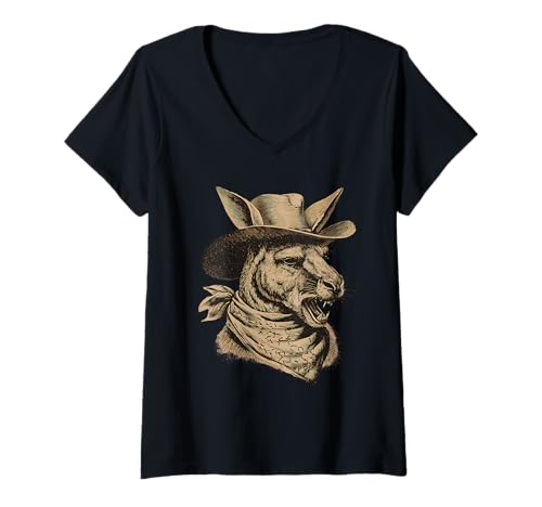 Damen Country Cowboy Känguru Rodeo Cowgirl Westaustralien T-Shirt mit V-Ausschnitt Damen Country Cowboy Känguru Rodeo Cowgirl Westaustralien T-Shirt mit V-Ausschnitt von Funny Western Country Cowboy Kangaroo Animal