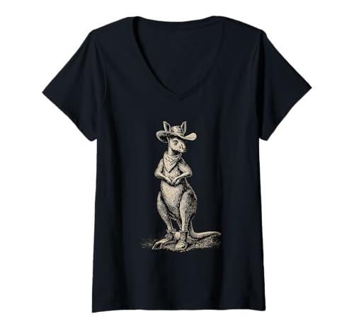 Damen Känguru Cowboy Rodeo Cowgirl Western Country Australien T-Shirt mit V-Ausschnitt Damen Känguru Cowboy Rodeo Cowgirl Western Country Australien T-Shirt mit V-Ausschnitt von Funny Western Country Cowboy Kangaroo Animal