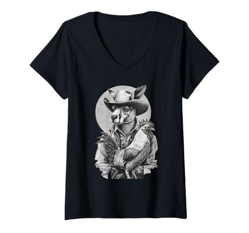 Damen Känguru Cowboy Rodeo Cowgirl Western Country Australien T-Shirt mit V-Ausschnitt Damen Känguru Cowboy Rodeo Cowgirl Western Country Australien T-Shirt mit V-Ausschnitt von Funny Western Country Cowboy Kangaroo Animal