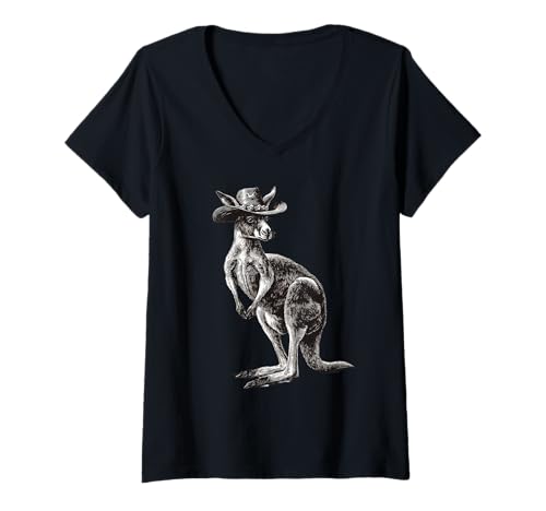 Damen Känguru Cowboy Rodeo Cowgirl Western Country Australien T-Shirt mit V-Ausschnitt Damen Känguru Cowboy Rodeo Cowgirl Western Country Australien T-Shirt mit V-Ausschnitt von Funny Western Country Cowboy Kangaroo Animal