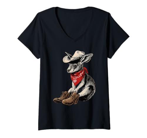 Damen Känguru Cowboy Rodeo Cowgirl Western Country Australien T-Shirt mit V-Ausschnitt Damen Känguru Cowboy Rodeo Cowgirl Western Country Australien T-Shirt mit V-Ausschnitt von Funny Western Country Cowboy Kangaroo Animal