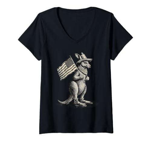 Damen Känguru Cowboy Rodeo Cowgirl Western Country Australien T-Shirt mit V-Ausschnitt Damen Känguru Cowboy Rodeo Cowgirl Western Country Australien T-Shirt mit V-Ausschnitt von Funny Western Country Cowboy Kangaroo Animal