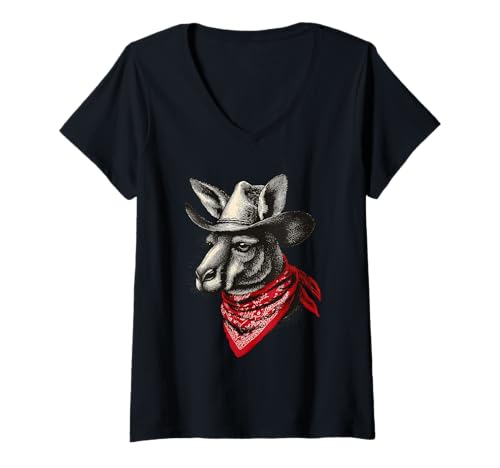 Damen Känguru Cowboy Rodeo Cowgirl Western Country Australien T-Shirt mit V-Ausschnitt Damen Känguru Cowboy Rodeo Cowgirl Western Country Australien T-Shirt mit V-Ausschnitt von Funny Western Country Cowboy Kangaroo Animal