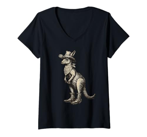 Damen Känguru Cowboy Rodeo Cowgirl Western Country Australien T-Shirt mit V-Ausschnitt Damen Känguru Cowboy Rodeo Cowgirl Western Country Australien T-Shirt mit V-Ausschnitt von Funny Western Country Cowboy Kangaroo Animal
