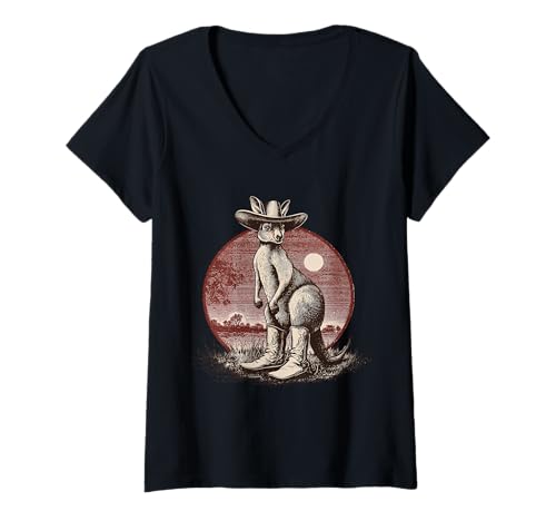 Damen Känguru Cowboy Rodeo Cowgirl Western Country Australien T-Shirt mit V-Ausschnitt Damen Känguru Cowboy Rodeo Cowgirl Western Country Australien T-Shirt mit V-Ausschnitt von Funny Western Country Cowboy Kangaroo Animal