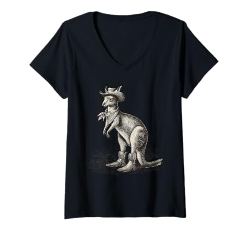 Damen Känguru Cowboy Rodeo Cowgirl Western Country Australien T-Shirt mit V-Ausschnitt Damen Känguru Cowboy Rodeo Cowgirl Western Country Australien T-Shirt mit V-Ausschnitt von Funny Western Country Cowboy Kangaroo Animal