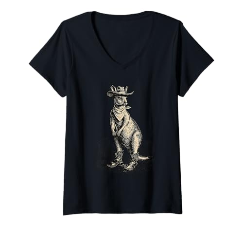 Damen Känguru-Cowboy-Rodeo im australischen Stil, Vintage-Stil, Western Country T-Shirt mit V-Ausschnitt Damen Känguru-Cowboy-Rodeo im australischen Stil, Vintage-Stil, Western Country T-Shirt mit V-Ausschnitt von Funny Western Country Cowboy Kangaroo Animal