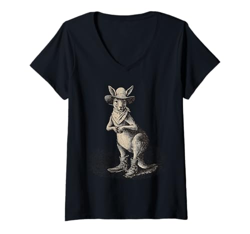 Damen Känguru-Cowboy-Rodeo im australischen Stil, Vintage-Stil, Western Country T-Shirt mit V-Ausschnitt Damen Känguru-Cowboy-Rodeo im australischen Stil, Vintage-Stil, Western Country T-Shirt mit V-Ausschnitt von Funny Western Country Cowboy Kangaroo Animal