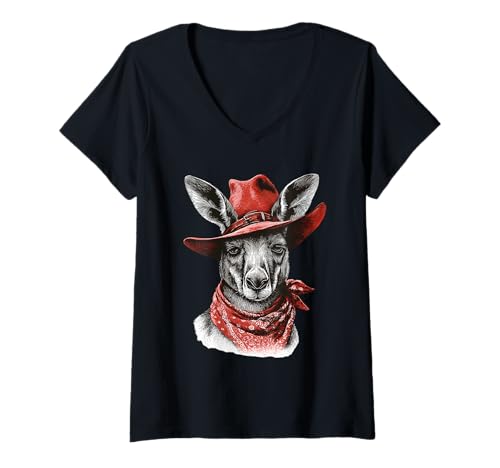 Damen Känguru-Cowboy-Rodeo im australischen Stil, Vintage-Stil, Western Country T-Shirt mit V-Ausschnitt Damen Känguru-Cowboy-Rodeo im australischen Stil, Vintage-Stil, Western Country T-Shirt mit V-Ausschnitt von Funny Western Country Cowboy Kangaroo Animal