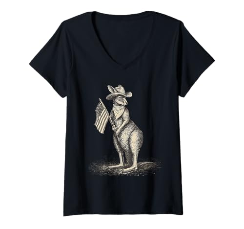 Damen Känguru-Cowboy-Rodeo im australischen Stil, Vintage-Stil, Western Country T-Shirt mit V-Ausschnitt Damen Känguru-Cowboy-Rodeo im australischen Stil, Vintage-Stil, Western Country T-Shirt mit V-Ausschnitt von Funny Western Country Cowboy Kangaroo Animal