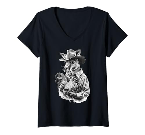 Damen Känguru-Cowboy-Rodeo im australischen Stil, Vintage-Stil, Western Country T-Shirt mit V-Ausschnitt Damen Känguru-Cowboy-Rodeo im australischen Stil, Vintage-Stil, Western Country T-Shirt mit V-Ausschnitt von Funny Western Country Cowboy Kangaroo Animal