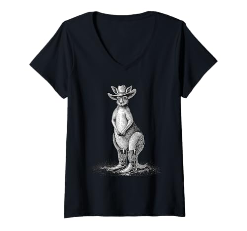 Damen Känguru-Cowboy-Rodeo im australischen Stil, Vintage-Stil, Western Country T-Shirt mit V-Ausschnitt Damen Känguru-Cowboy-Rodeo im australischen Stil, Vintage-Stil, Western Country T-Shirt mit V-Ausschnitt von Funny Western Country Cowboy Kangaroo Animal
