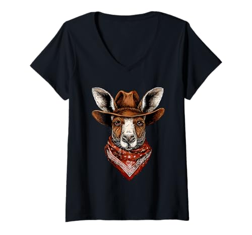 Damen Känguru-Cowboy-Rodeo im australischen Stil, Vintage-Stil, Western Country T-Shirt mit V-Ausschnitt Damen Känguru-Cowboy-Rodeo im australischen Stil, Vintage-Stil, Western Country T-Shirt mit V-Ausschnitt von Funny Western Country Cowboy Kangaroo Animal