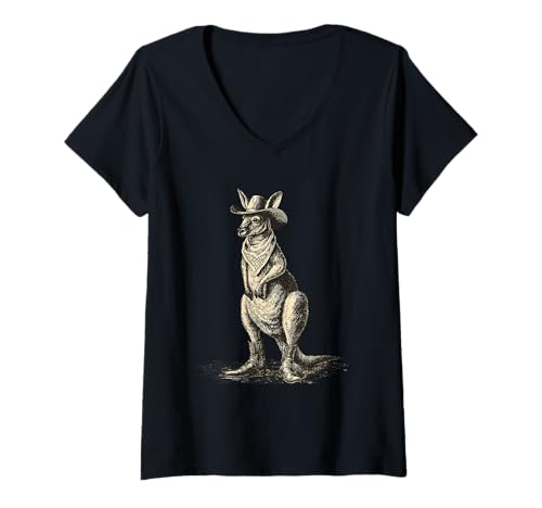 Damen Känguru-Cowboy-Rodeo im australischen Stil, Vintage-Stil, Western Country T-Shirt mit V-Ausschnitt Damen Känguru-Cowboy-Rodeo im australischen Stil, Vintage-Stil, Western Country T-Shirt mit V-Ausschnitt von Funny Western Country Cowboy Kangaroo Animal