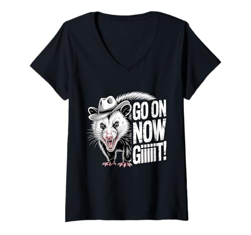 Damen Go On Now Git Western Country Possum Vintage Cowboy Opossum T-Shirt mit V-Ausschnitt Damen Go On Now Git Western Country Possum Vintage Cowboy Opossum T-Shirt mit V-Ausschnitt von Funny Western Country Cowboy Opossum Graphic