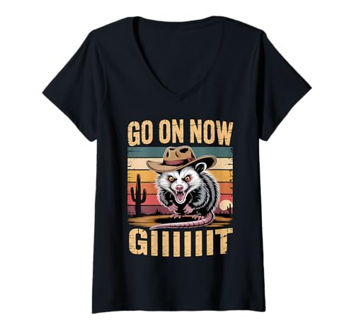 Damen Go On Now Git Western Country Possum Vintage Cowboy Opossum T-Shirt mit V-Ausschnitt Damen Go On Now Git Western Country Possum Vintage Cowboy Opossum T-Shirt mit V-Ausschnitt von Funny Western Country Cowboy Opossum Graphic