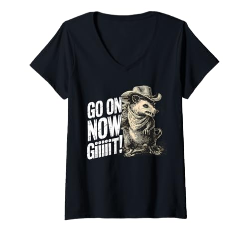 Damen Western Opossum Vintage Country Opossum Rodeo Go On Now Git T-Shirt mit V-Ausschnitt Damen Western Opossum Vintage Country Opossum Rodeo Go On Now Git T-Shirt mit V-Ausschnitt von Funny Western Country Cowboy Opossum Graphic