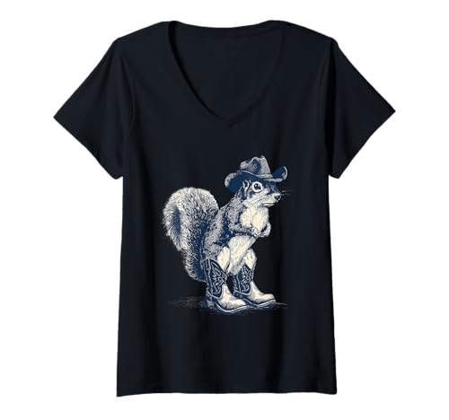 Damen Country Cowboy Eichhörnchen Vintage Rodeo Cowgirl Western T-Shirt mit V-Ausschnitt Damen Country Cowboy Eichhörnchen Vintage Rodeo Cowgirl Western T-Shirt mit V-Ausschnitt von Funny Western Country Cowboy Squirrel Animal