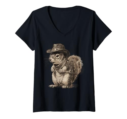 Damen Country Cowboy Eichhörnchen Vintage Rodeo Cowgirl Western T-Shirt mit V-Ausschnitt Damen Country Cowboy Eichhörnchen Vintage Rodeo Cowgirl Western T-Shirt mit V-Ausschnitt von Funny Western Country Cowboy Squirrel Animal