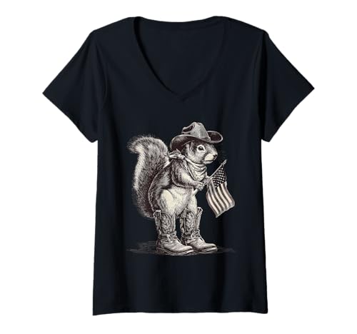 Damen Country Cowboy Eichhörnchen Vintage Rodeo Cowgirl Western T-Shirt mit V-Ausschnitt Damen Country Cowboy Eichhörnchen Vintage Rodeo Cowgirl Western T-Shirt mit V-Ausschnitt von Funny Western Country Cowboy Squirrel Animal