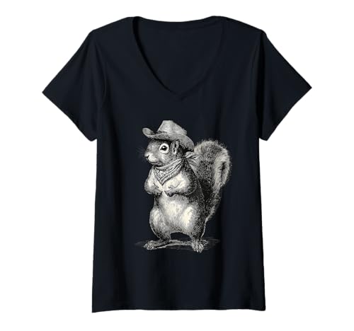 Damen Country Cowboy Eichhörnchen Vintage Rodeo Cowgirl Western T-Shirt mit V-Ausschnitt Damen Country Cowboy Eichhörnchen Vintage Rodeo Cowgirl Western T-Shirt mit V-Ausschnitt von Funny Western Country Cowboy Squirrel Animal
