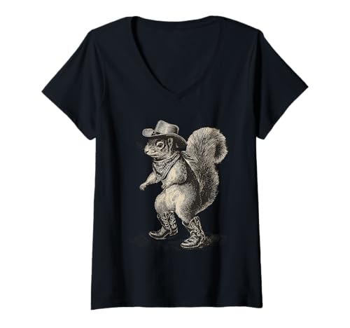 Damen Country Cowboy Eichhörnchen Vintage Rodeo Cowgirl Western T-Shirt mit V-Ausschnitt Damen Country Cowboy Eichhörnchen Vintage Rodeo Cowgirl Western T-Shirt mit V-Ausschnitt von Funny Western Country Cowboy Squirrel Animal