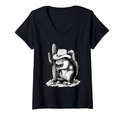 Damen Country Cowboy Eichhörnchen Vintage Rodeo Cowgirl Western T-Shirt mit V-Ausschnitt Damen Country Cowboy Eichhörnchen Vintage Rodeo Cowgirl Western T-Shirt mit V-Ausschnitt von Funny Western Country Cowboy Squirrel Animal