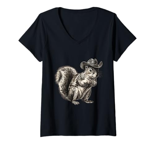 Damen Country Cowboy Eichhörnchen Vintage Rodeo Cowgirl Western T-Shirt mit V-Ausschnitt Damen Country Cowboy Eichhörnchen Vintage Rodeo Cowgirl Western T-Shirt mit V-Ausschnitt von Funny Western Country Cowboy Squirrel Animal