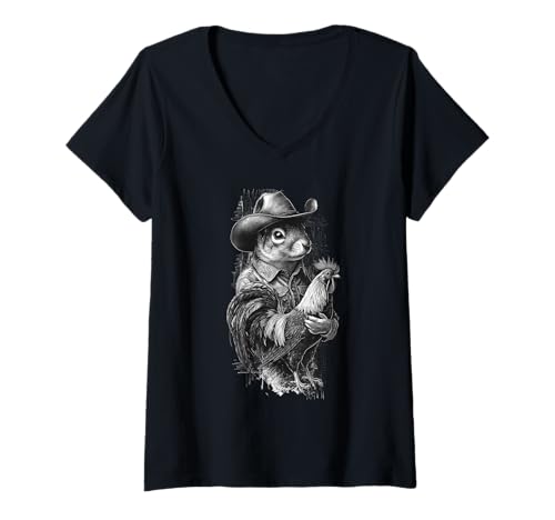 Damen Country Cowboy Eichhörnchen Vintage Rodeo Cowgirl Western T-Shirt mit V-Ausschnitt Damen Country Cowboy Eichhörnchen Vintage Rodeo Cowgirl Western T-Shirt mit V-Ausschnitt von Funny Western Country Cowboy Squirrel Animal