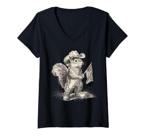 Damen Country Cowboy Eichhörnchen Vintage Rodeo Cowgirl Western T-Shirt mit V-Ausschnitt Damen Country Cowboy Eichhörnchen Vintage Rodeo Cowgirl Western T-Shirt mit V-Ausschnitt von Funny Western Country Cowboy Squirrel Animal