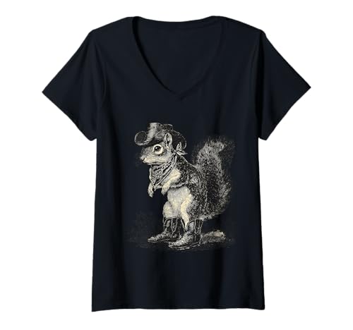 Damen Country Cowboy Eichhörnchen Vintage Rodeo Cowgirl Western T-Shirt mit V-Ausschnitt Damen Country Cowboy Eichhörnchen Vintage Rodeo Cowgirl Western T-Shirt mit V-Ausschnitt von Funny Western Country Cowboy Squirrel Animal