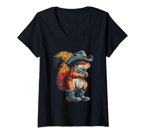 Damen Country Cowboy Eichhörnchen Vintage Rodeo Cowgirl Western Texax T-Shirt mit V-Ausschnitt Damen Country Cowboy Eichhörnchen Vintage Rodeo Cowgirl Western Texax T-Shirt mit V-Ausschnitt von Funny Western Country Cowboy Squirrel Animal