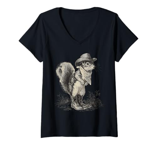 Damen Country Cowboy Eichhörnchen Vintage Rodeo Cowgirl Western Texax T-Shirt mit V-Ausschnitt Damen Country Cowboy Eichhörnchen Vintage Rodeo Cowgirl Western Texax T-Shirt mit V-Ausschnitt von Funny Western Country Cowboy Squirrel Animal