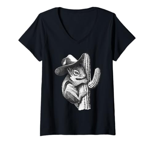 Damen Country Cowboy Eichhörnchen Vintage Rodeo Cowgirl Western Texax T-Shirt mit V-Ausschnitt Damen Country Cowboy Eichhörnchen Vintage Rodeo Cowgirl Western Texax T-Shirt mit V-Ausschnitt von Funny Western Country Cowboy Squirrel Animal